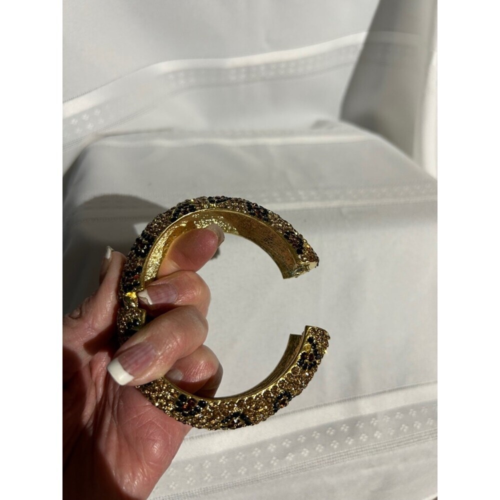 Bebe Gold Leopard Print Rhinestone Bangle - Picture 3 of 16
